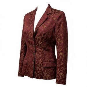 Vintage Betsey Johnson 90s Y2K Floral Brocade Blazer Burgundy‎ Gold Size Small